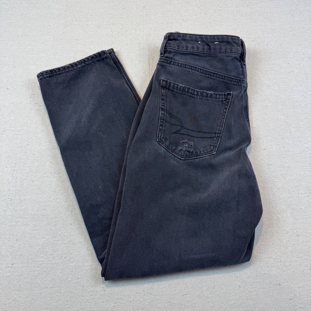 American Eagle 6 Mom Straight Jeans Womens Washed Black Distressed High Rise